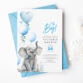 Baby Elephant Blue and Gray Niedlich Boy Baby Show Einladung