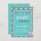 Baby Elephant | Blue Baby Dusche Einladung (Vorne/Hinten)