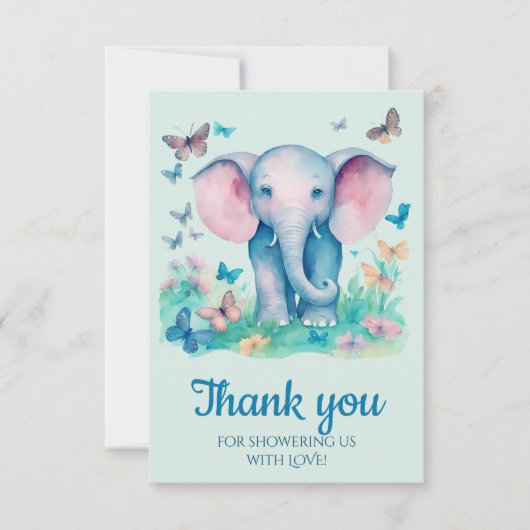 Baby Elephant Blue Baby Dusche Vielen Dank Dankeskarte (Vorderseite)