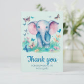 Baby Elephant Blue Baby Dusche Vielen Dank Dankeskarte (Stehend Vorderseite)