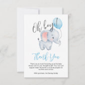 Baby Elephant & Blue Balloon Baby Dusche Dankeskarte (Vorderseite)