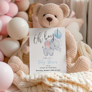 Baby Elephant & Blue Balloon Baby Dusche Einladung