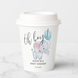 Baby Elephant & Blue Balloon Baby Dusche Pappbecher