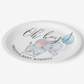 Baby Elephant & Blue Balloon Baby Dusche Pappteller (Schrägansicht)