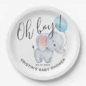 Baby Elephant & Blue Balloon Baby Dusche Pappteller (Vorderseite)