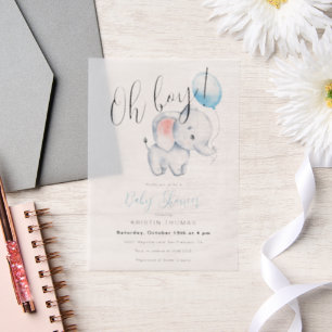 Baby Elephant & Blue Balloon Baby Dusche Pergament Einladungen