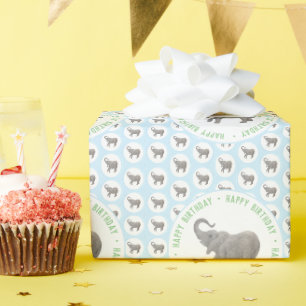 Baby Elephant Blue Birthday Geschenkpapier
