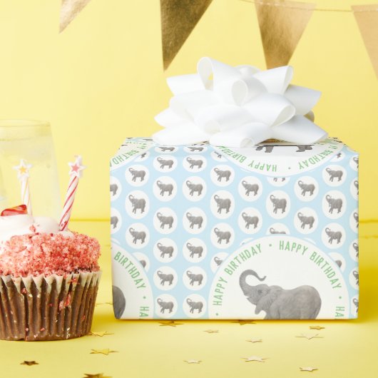 Baby Elephant Blue Birthday Geschenkpapier (Geburtstagsparty)