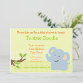 Baby Elephant Blue Boy Babydusche Sprinkle Einladung (Stehend Vorderseite)