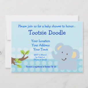 Baby Elephant Blue Boy Babydusche Sprinkle Einladung