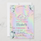 Baby Elephant Blue Butterflies Holographic Einladung (Vorderseite)