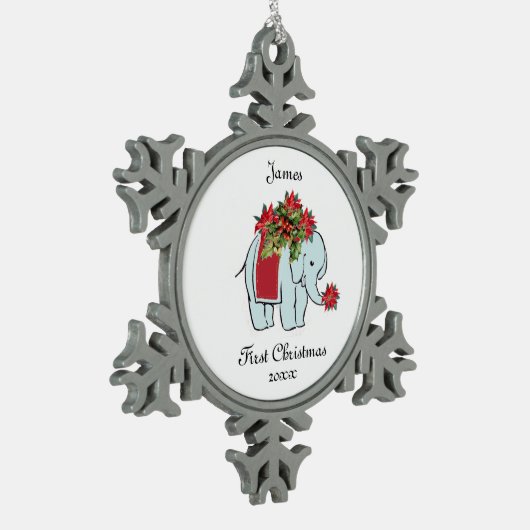 Baby Elephant blue First Weihnachtsschmuck Schneeflocken Zinn-Ornament (Links)