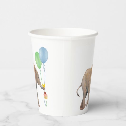 Baby Elephant blue & green balloon Set x16 paper c Pappbecher (Rechts)