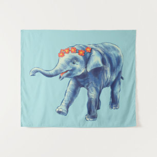 Baby Elephant Blue Niedlich Girly Kids Wandteppich