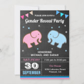 Baby Elephant Blue oder Pink Gender Reveal Party Einladung (Vorderseite)