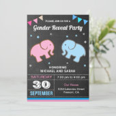 Baby Elephant Blue oder Pink Gender Reveal Party Einladung (Stehend Vorderseite)