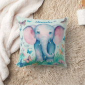 Baby Elephant Blue Personalisiert Birth Date Time Kissen (Decke)