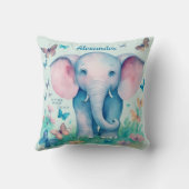 Baby Elephant Blue Personalisiert Birth Date Time Kissen (Rückseite)