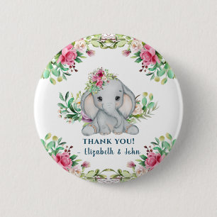 Baby Elephant Blume Babydusche Danke Schaltfläche Button