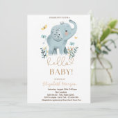 Baby Elephant Blume Butterfly Dots Babydusche Einladung (Stehend Vorderseite)