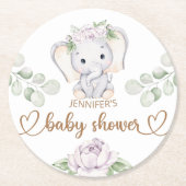 Baby Elephant & Blume Wasserfarbe Kinderdusche Runder Pappuntersetzer (Vorderseite)