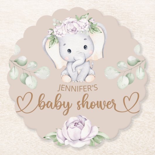 Baby Elephant & Blume Wasserfarbe Kinderdusche Untersetzer (Vorderseite)