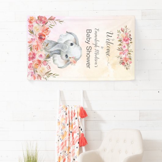 Baby Elephant Boho Chic Baby Dusche Willkommen Banner (Insitu)