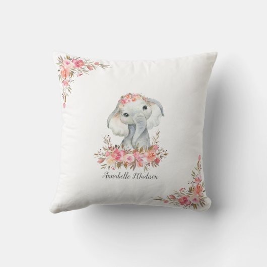 Baby Elephant Boho Chic Watercolor Kissen (Rückseite)
