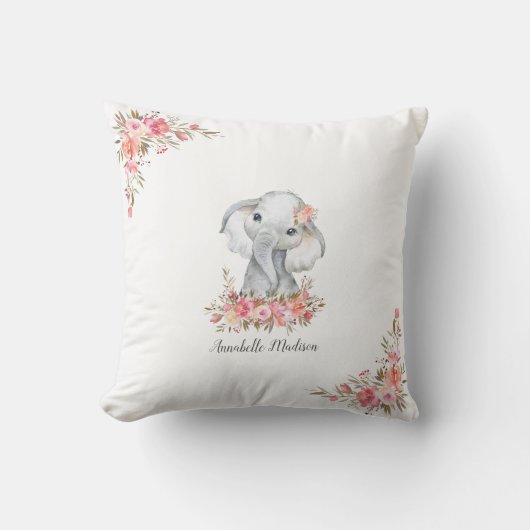 Baby Elephant Boho Chic Watercolor Kissen (Vorderseite)