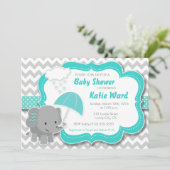 Baby Elephant Boy Baby Dusche Aquamarin Blue Einla Einladung (Stehend Vorderseite)