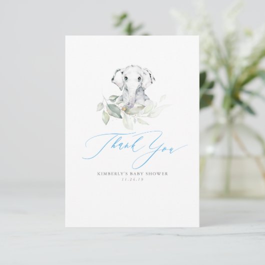 Baby Elephant Boy Baby Dusche Vielen Dank Dankeskarte (Stehend Vorderseite)