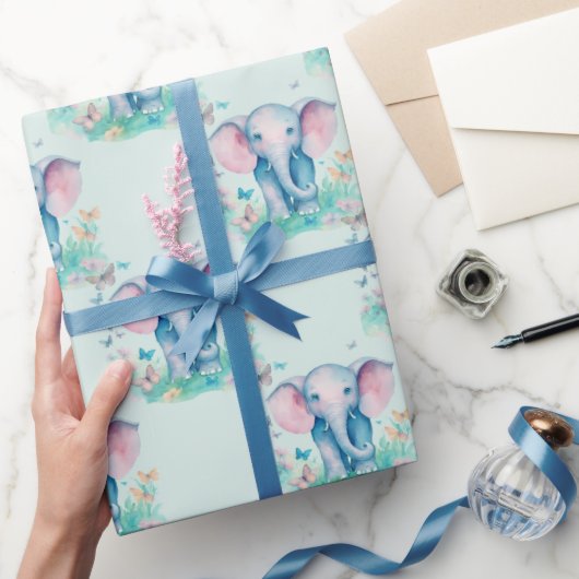 Baby Elephant Boy Birthday Geschenkpapier (Schenken)