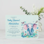 Baby Elephant Boys Babydusche Einladung (Stehend Vorderseite)