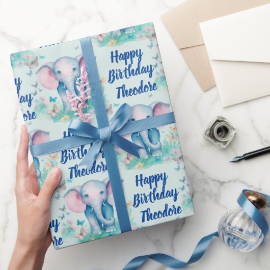 Baby Elephant Boys Personalisiert Geburtstag Geschenkpapier (Schenken)