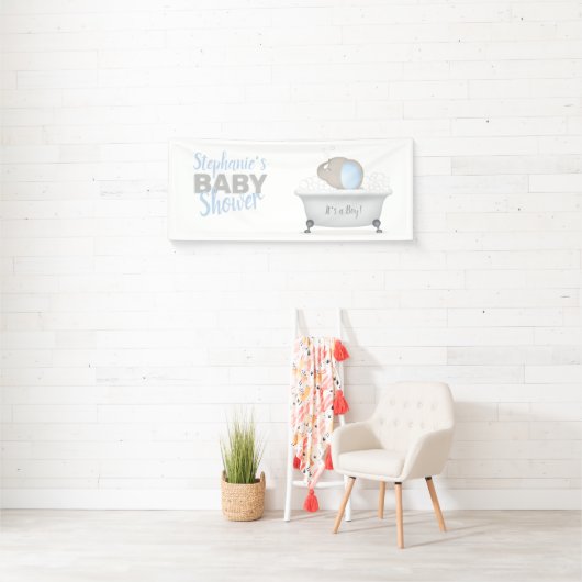 Baby Elephant Bubble Bath Boy Baby Dusche Banner (Insitu)