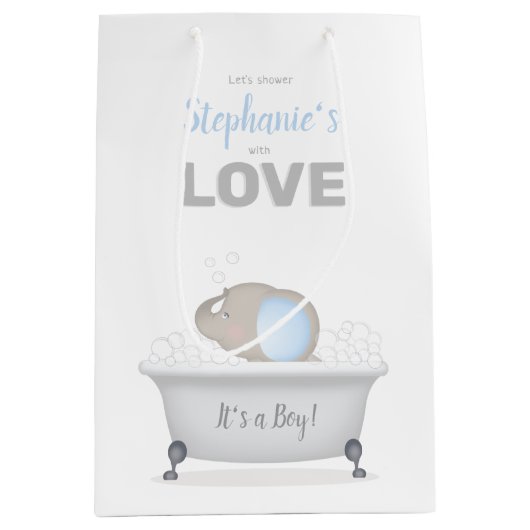 Baby Elephant Bubble Bath Boy Baby Dusche Mittlere Geschenktüte (Vorderseite)