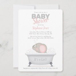 Baby Elephant Bubble Bath Girl Babydusche Einladung