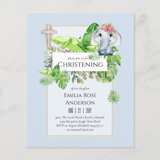 Baby Elephant CHRISTENING Einladung für Mädchenjun Flyer (Vorne)