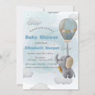 Baby Elephant, Cloud, Stars Babydusche Einladung