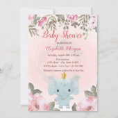 Baby Elephant Crown Floral Baby Dusche Einladung (Vorderseite)