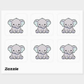 Baby Elephant – Cute Kawaii Illustration Quadratischer Aufkleber (Blatt)