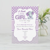 Baby Elephant Dusche Einladung in Lila und grau (Stehend Vorderseite)