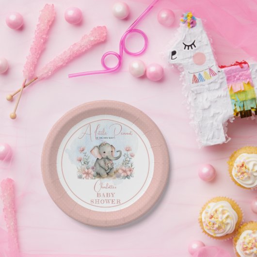 Baby Elephant eine kleine Blütendusche aus Erdnuss Pappteller (Party)