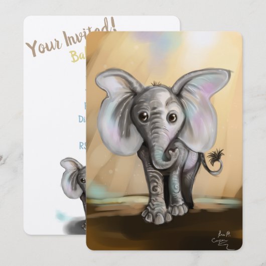 Baby Elephant Einladung (Vorne/Hinten)