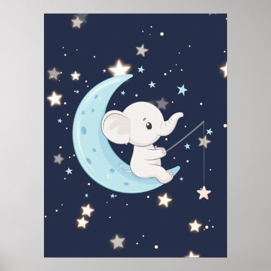 Baby Elephant Fishing for Stars Poster (Vorne)