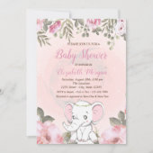 Baby Elephant Floral Baby Dusche Einladung (Vorderseite)