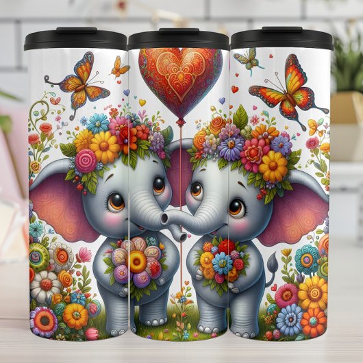 Baby Elephant Floral Heart Balloon Thermosbecher
