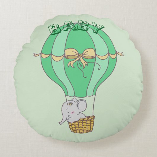 Baby Elephant Flying in Balloon Gender Neutral  Rundes Kissen (Vorderseite)