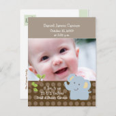Baby Elephant FOTO Geburtsankündigung Custom Ankündigungspostkarte (Vorne/Hinten)