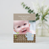 Baby Elephant FOTO Geburtsankündigung Custom Ankündigungspostkarte (Stehend Vorderseite)